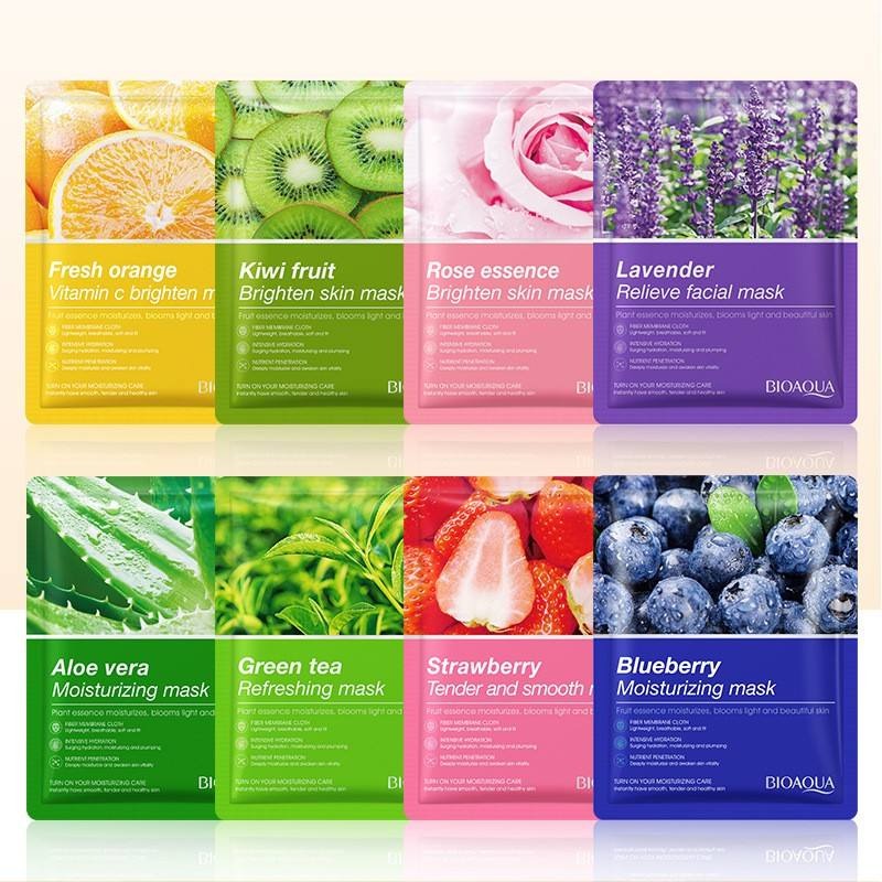 Pack of 8 Fruit Extract Facial Sheet Masks - Hydrating & Brightening
